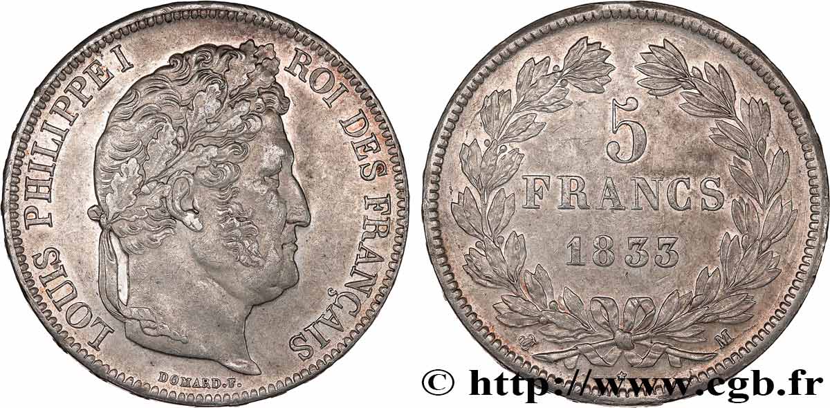 5 francs IIe type Domard 1833 Toulouse F.324/23 MBC53 