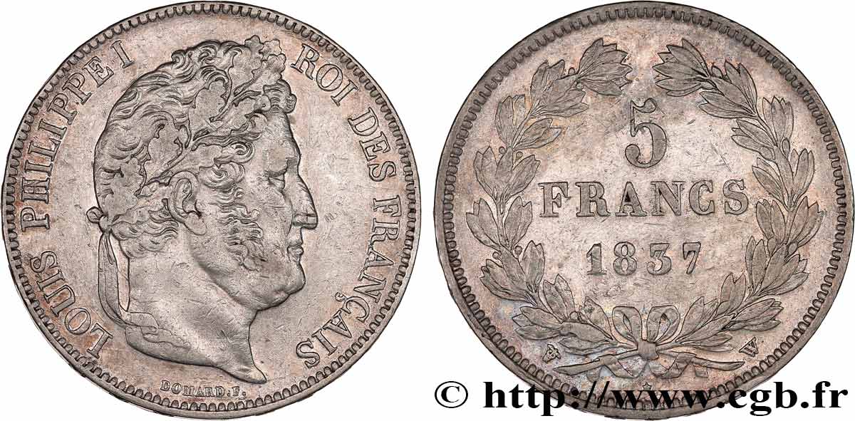 5 francs IIe type Domard 1837 Lille F.324/67 TTB 