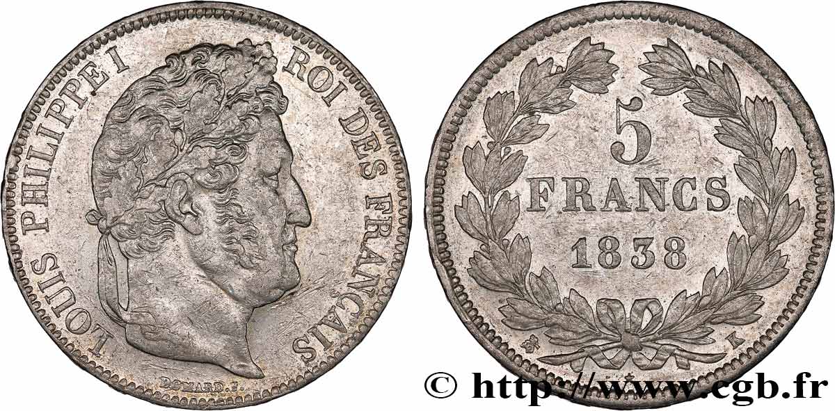 5 francs IIe type Domard 1838 Bordeaux F.324/72 XF 