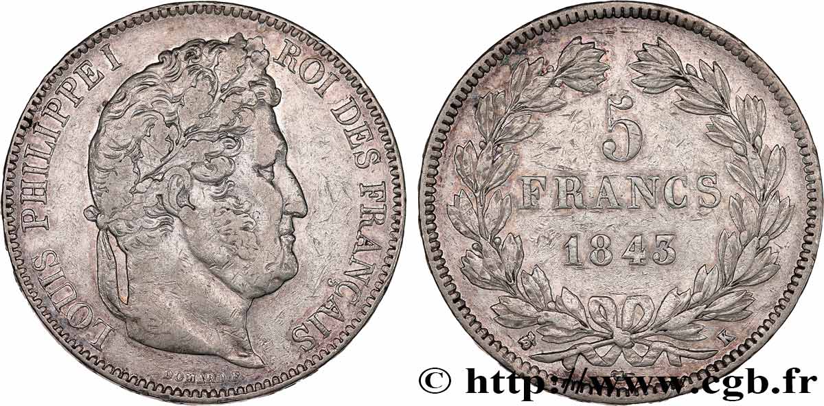 5 francs IIe type Domard 1843 Bordeaux F.324/103 TB+ 
