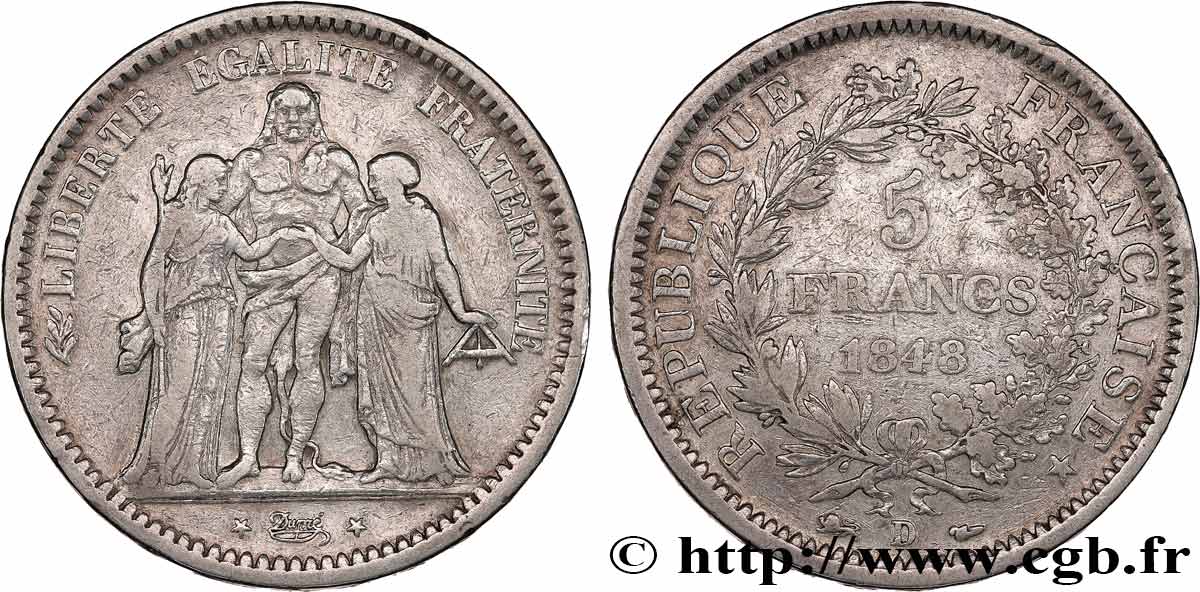 5 francs Hercule, IIe République 1848  Lyon F.326/3 BC 