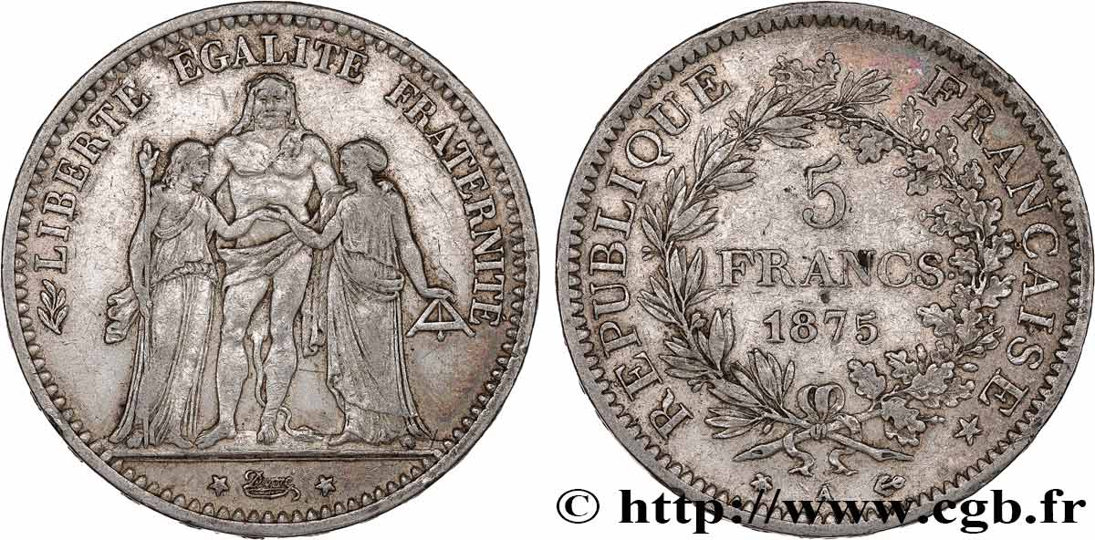 5 francs Hercule, petit A 1875 Paris F.334/15 VF 