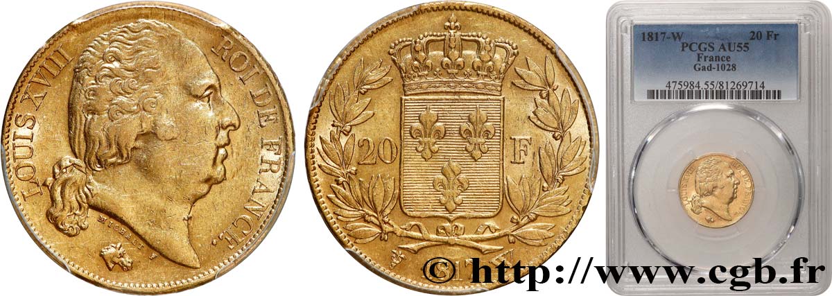 20 francs or Louis XVIII, tête nue 1817 Lille F.519/9 SUP55 PCGS