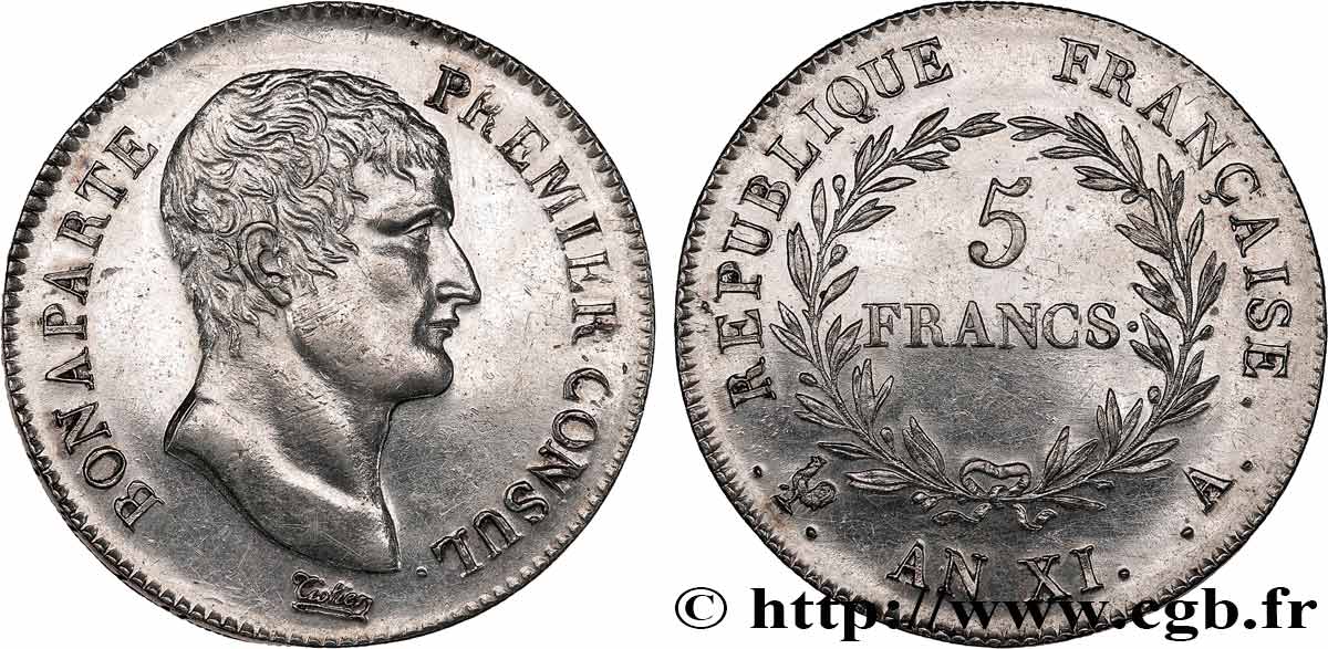 5 francs Bonaparte Premier Consul 1803 Paris F.301/1 SPL 