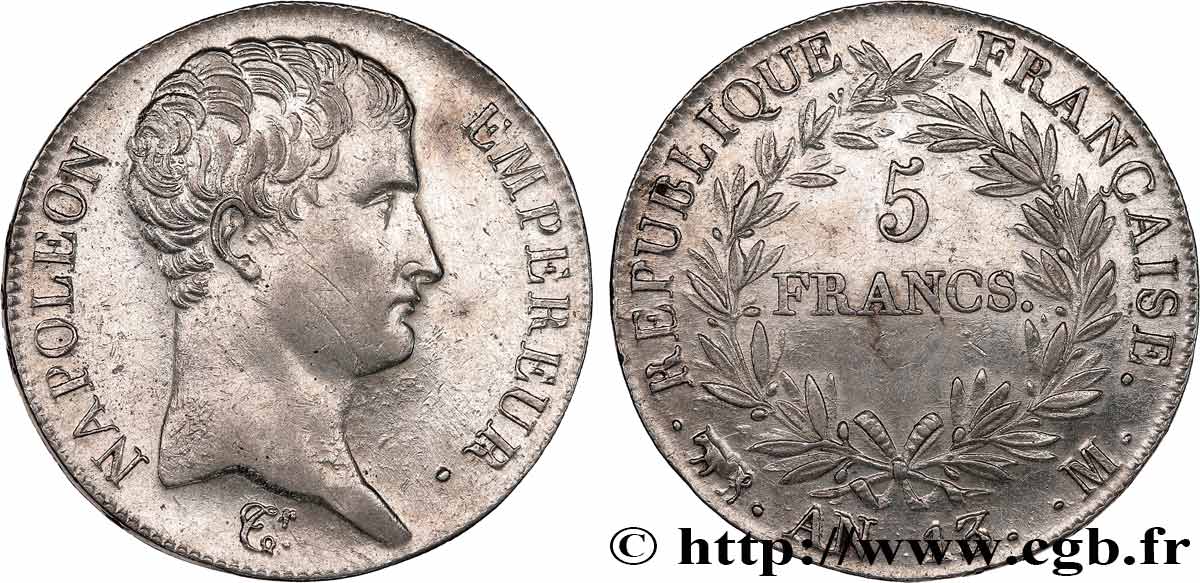 5 francs Napoléon Empereur, Calendrier révolutionnaire 1805 Toulouse F.303/13 q.SPL 