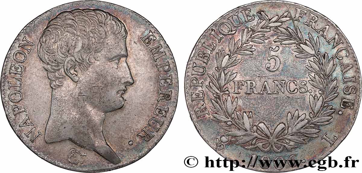 5 francs Napoléon Empereur, Calendrier grégorien 1806 Bayonne F.304/7 AU50 