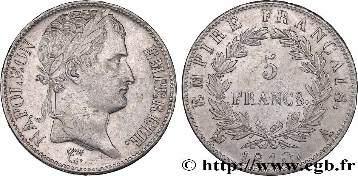 5 francs Napoléon Empereur, Empire français 1810 Paris F.307/14 q.SPL 