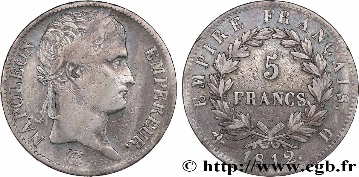5 francs Napoléon Empereur, Empire français 1812 Lyon F.307/44 TB 