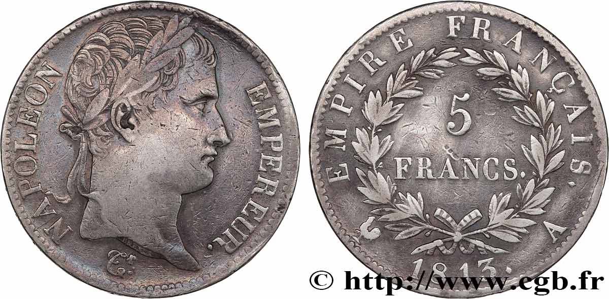 5 francs Napoléon Empereur, Empire français 1813 Paris F.307/58 BC+ 