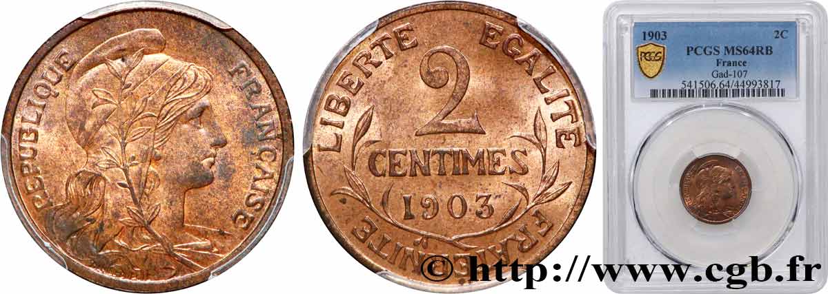 2 centimes Daniel-Dupuis 1903 Paris F.110/8 SPL64 PCGS