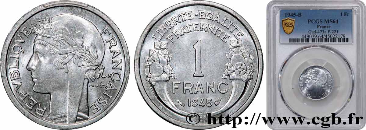 1 franc Morlon, légère 1945 Beaumont-Le-Roger F.221/7 SC64 PCGS