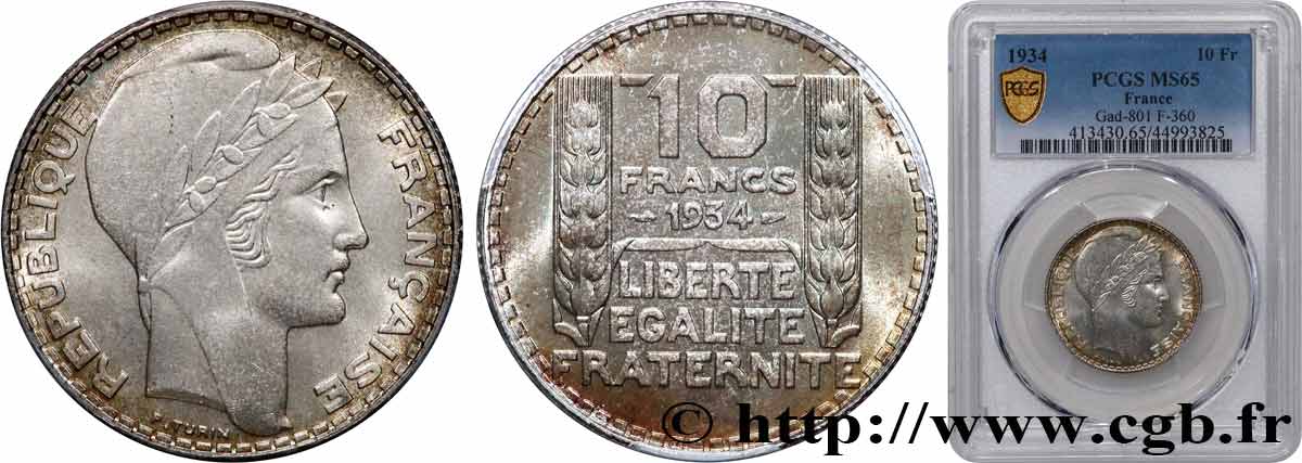 10 francs Turin 1934  F.360/7 FDC65 PCGS