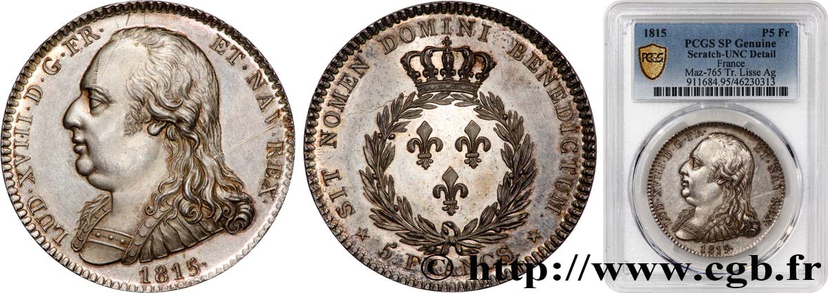 Épreuve de 5 francs, anonyme 1815  G.2021.598 a MS PCGS
