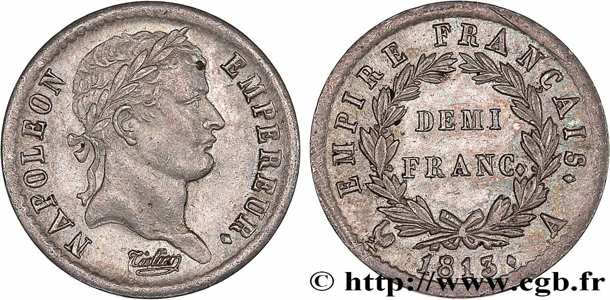 Demi-franc Napoléon Ier tête laurée, Empire français 1813 Paris F.178/49 fVZ 