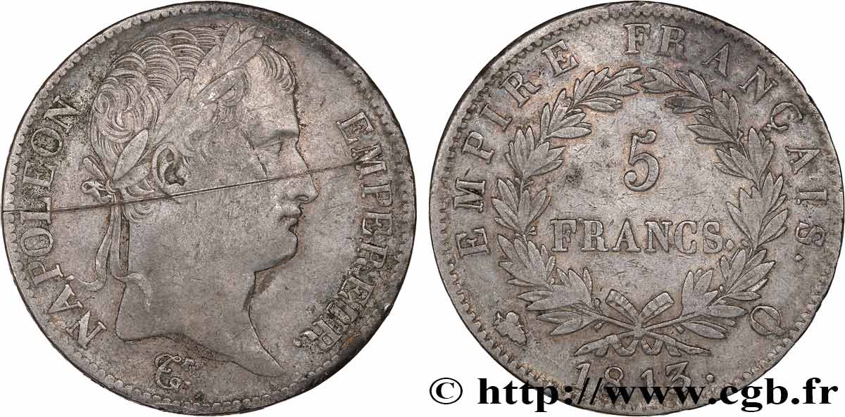 5 francs Napoléon Empereur, Empire français 1813 Perpignan F.307/70 VF 