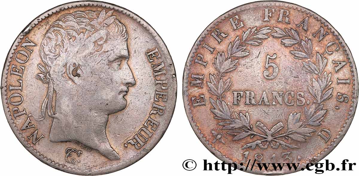 5 francs Napoléon Empereur, Empire français 1813 Lyon F.307/62 TB35 