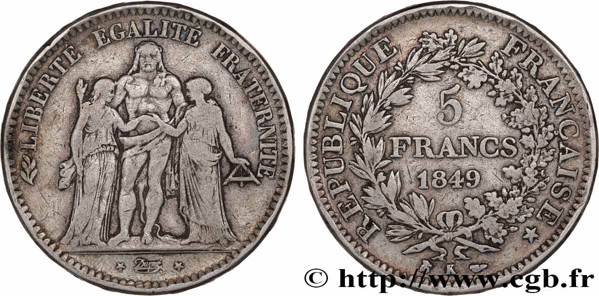 5 francs Hercule, IIe République 1849 Bordeaux F.326/7 MB25 