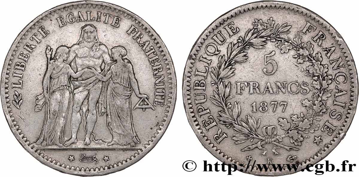 5 francs Hercule 1877 Bordeaux F.334/20 XF40 