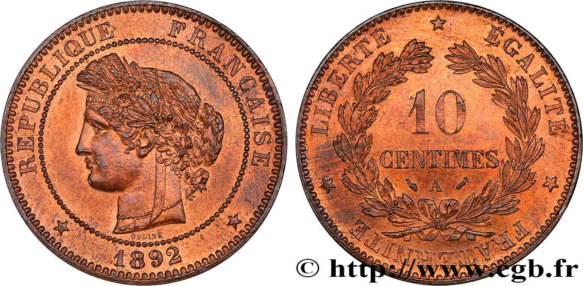 10 centimes Cérès 1892 Paris F.135/37 MS64 