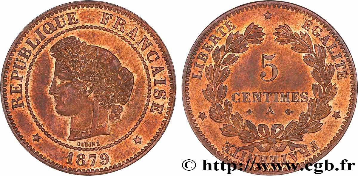 5 centimes Cérès 1879 Paris F.118/19 SPL64 