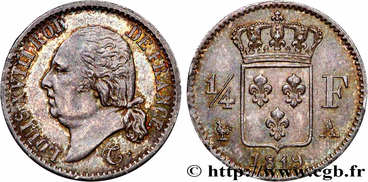 1/4 franc Louis XVIII 1819 Paris F.163/15 SPL60 