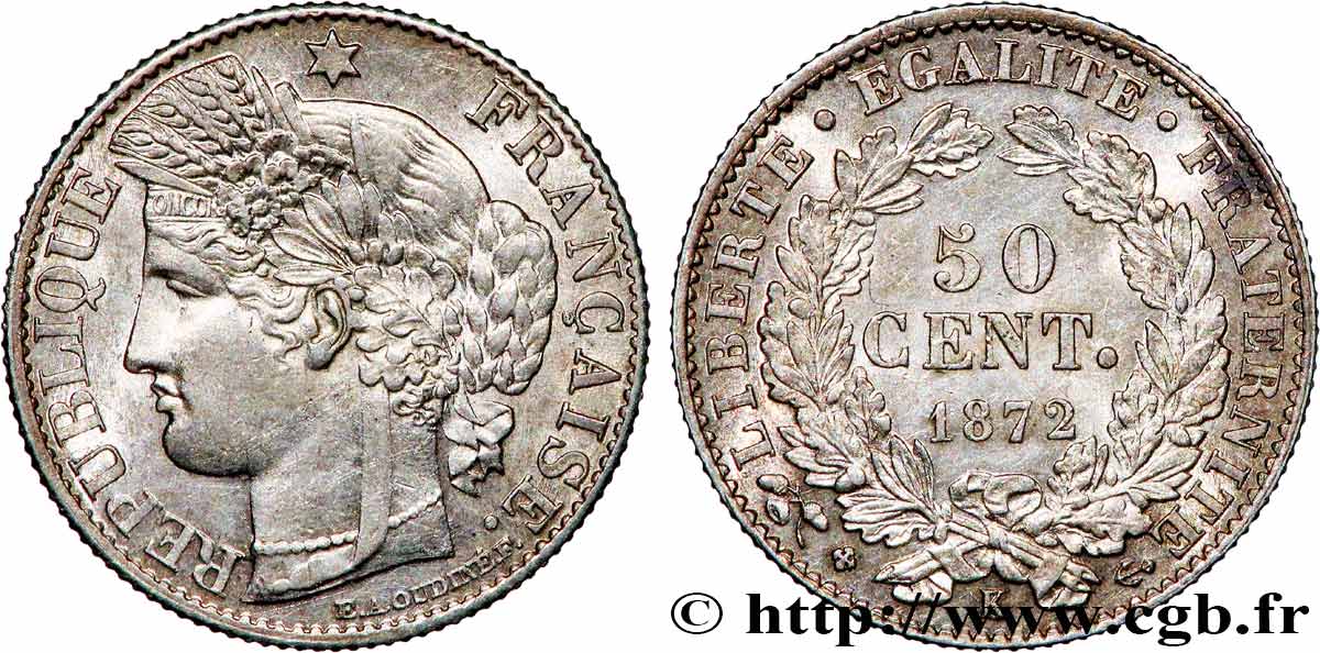 50 centimes Cérès, IIIe République 1872 Bordeaux F.189/4 VZ 