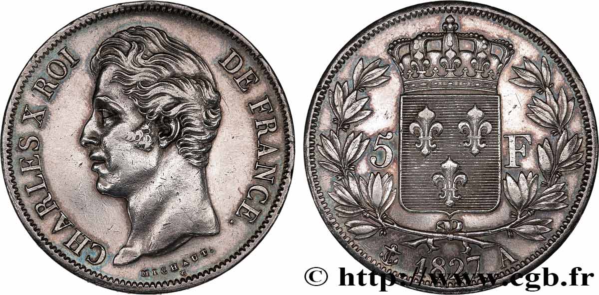 5 francs Charles X, 2e type 1827 Paris F.311/1 MBC+ 