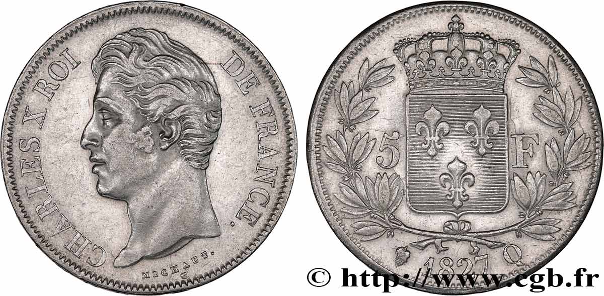 5 francs Charles X, 2e type 1827 Perpignan F.311/11 TTB45 