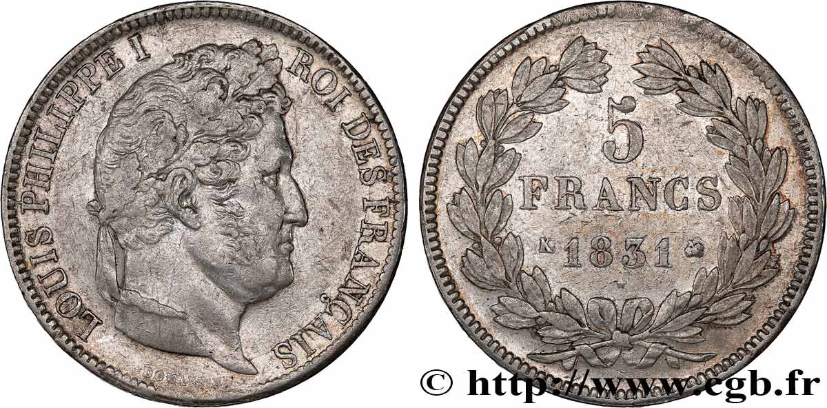 5 francs Ier type Domard, tranche en creux 1831 Bordeaux F.319/4 XF 