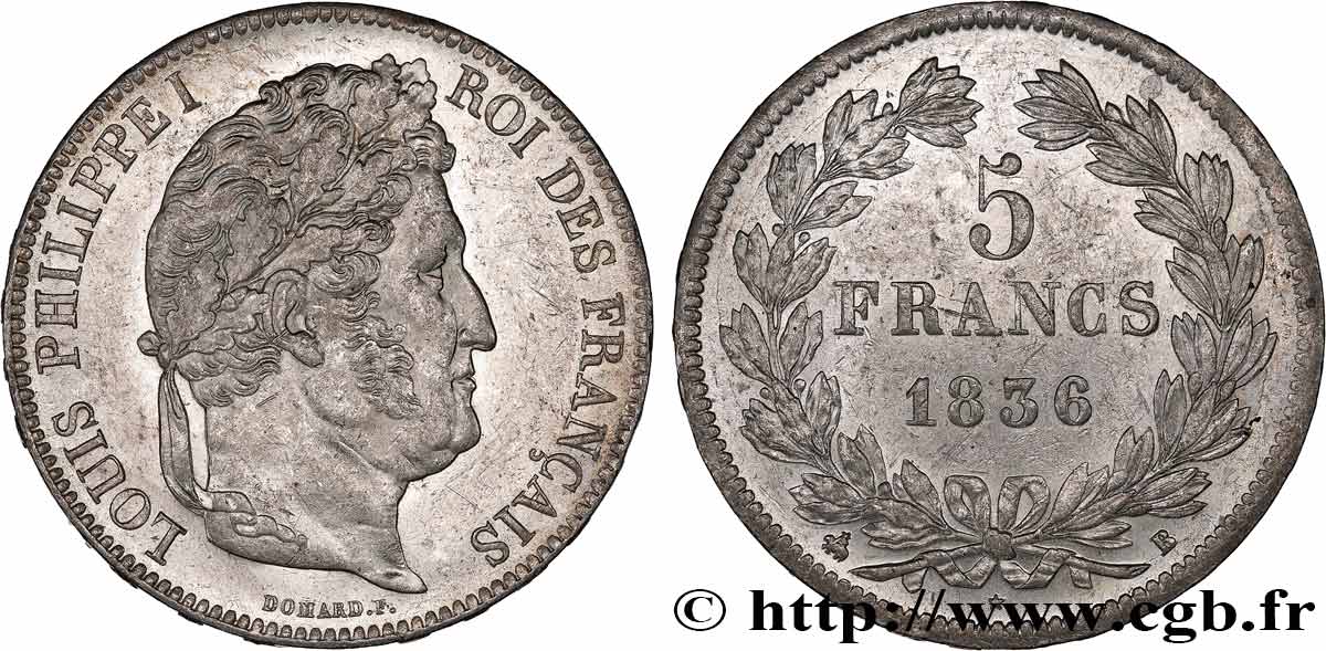 5 francs IIe type Domard 1836 Rouen F.324/54 SUP55 