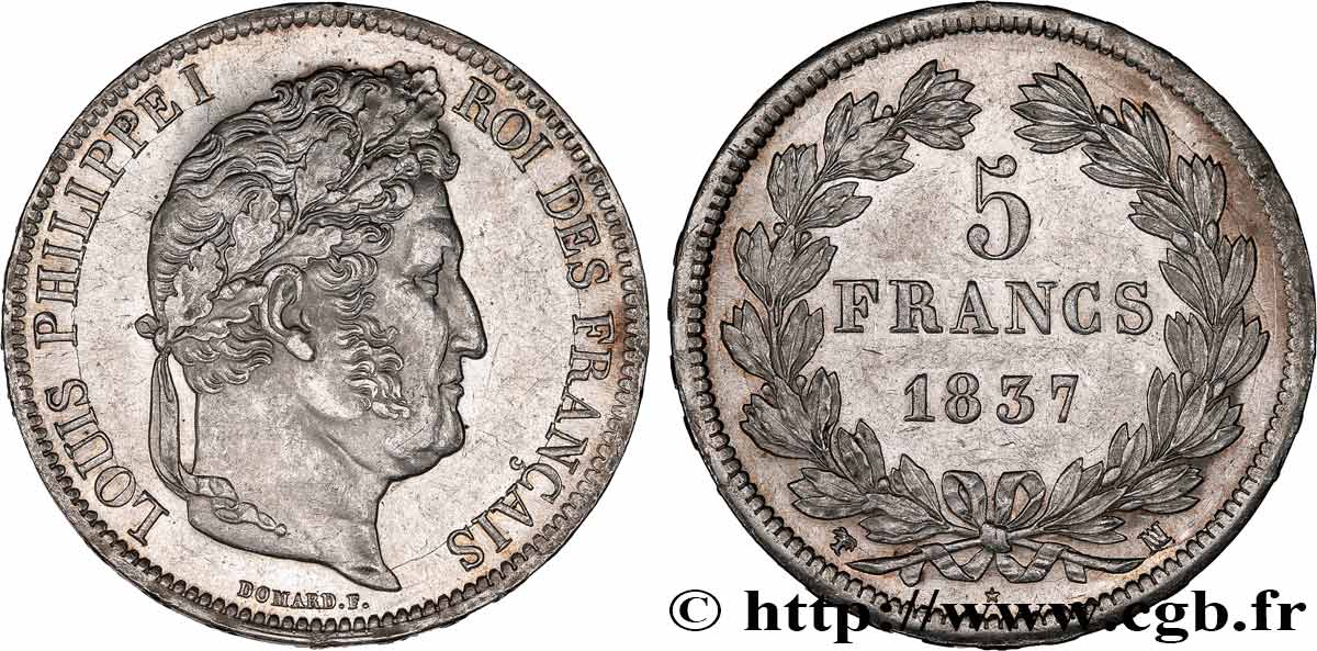 5 francs IIe type Domard 1837 Marseille F.324/66 VZ 