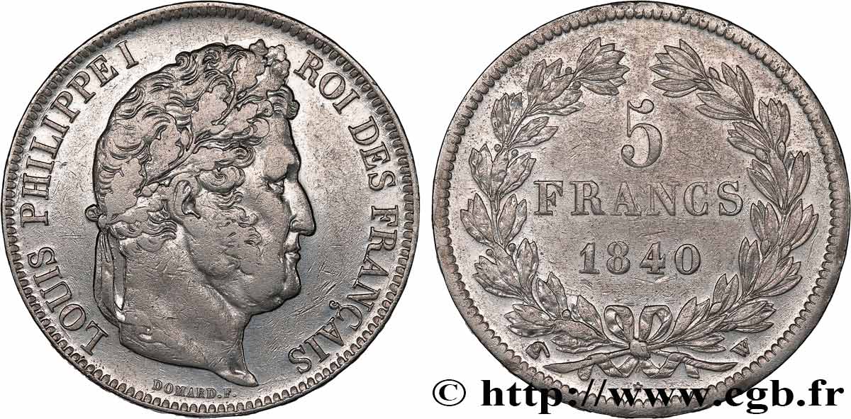 5 francs IIe type Domard 1840 Lille F.324/89 TB+/TTB 