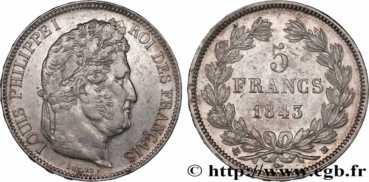 5 francs IIe type Domard 1843 Strasbourg F.324/102 q.SPL 