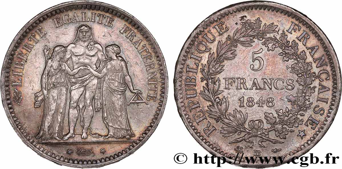 5 francs Hercule, IIe République 1848 Strasbourg F.326/2 TTB+ 