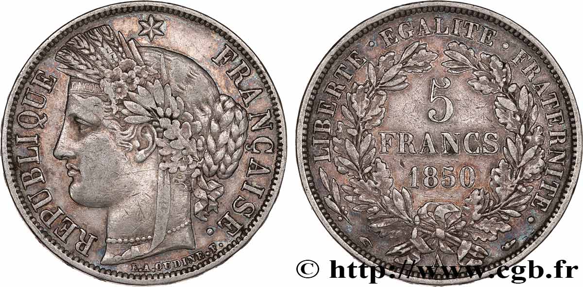 5 francs Cérès, IIe République 1850 Paris F.327/4 TTB45 
