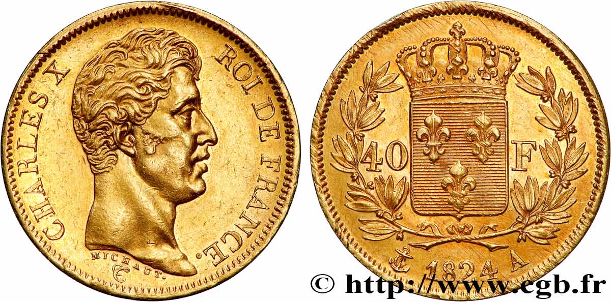 40 francs or Charles X, 1er type 1824 Paris F.543/1 SPL 