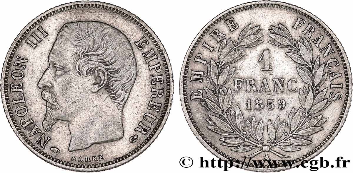 1 franc Napoléon III, tête nue 1859 Paris F.214/12 TTB 