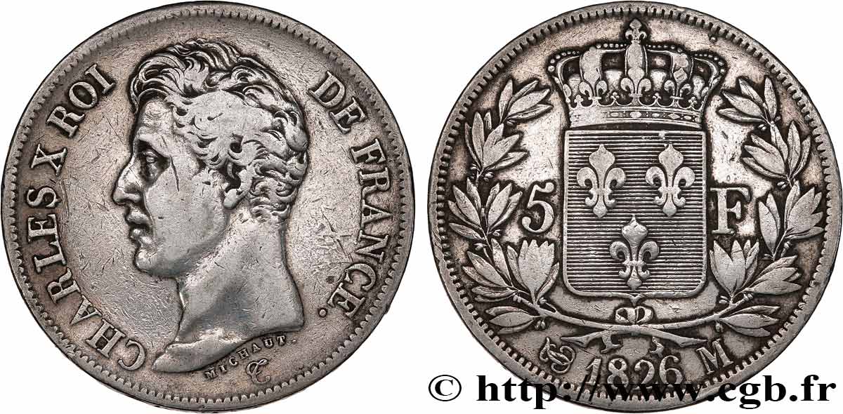 5 francs Charles X, 1er type 1826 Toulouse F.310/23 TB 