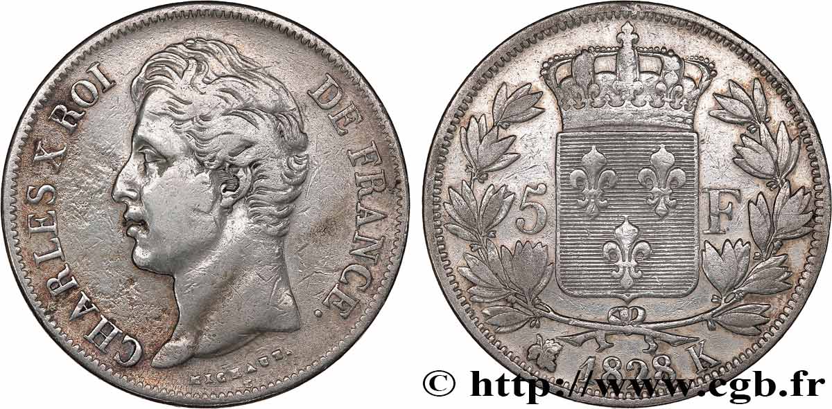 5 francs Charles X, 2e type 1828 Bordeaux F.311/20 TB 