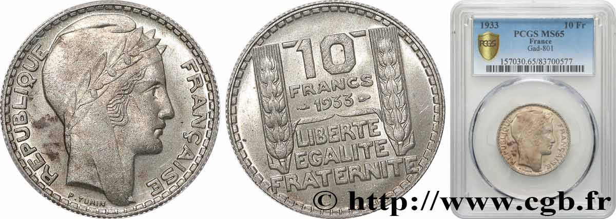 10 francs Turin 1933  F.360/6 MS65 PCGS