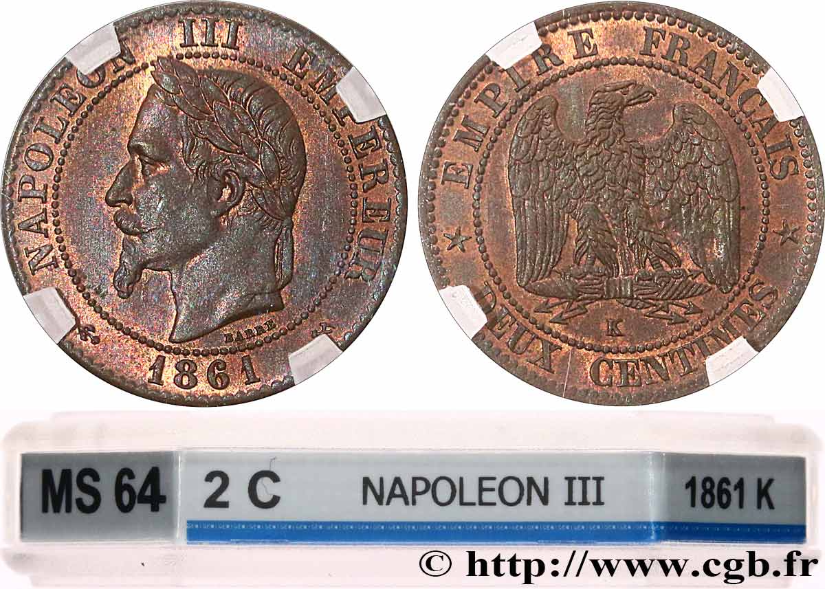 Deux centimes Napoléon III, tête laurée 1861 Bordeaux F.108/3 SC64 GENI