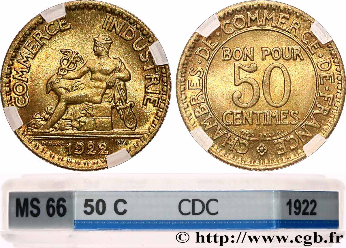 50 centimes Chambres de Commerce 1922 Paris F.191/4 MS66 GENI