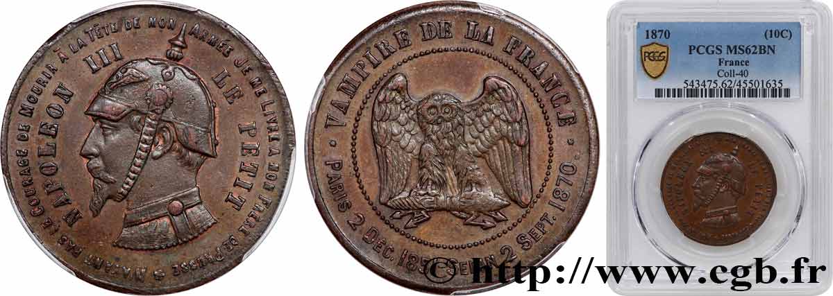 Médaille satirique Cu 32, type C “Chouette monétaire” 1870  Schw.C5b  MS62 PCGS
