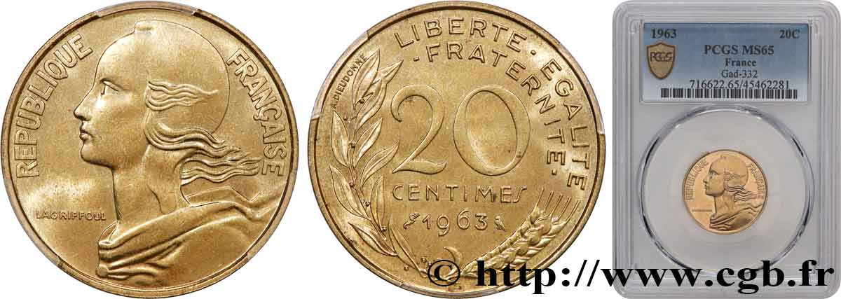 20 centimes Marianne 1963 Paris F.156/3 MS65 PCGS