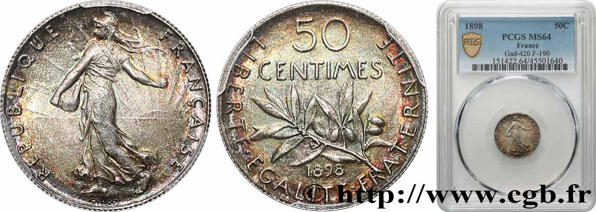 50 centimes Semeuse 1898 Paris F.190/3 MS64 PCGS