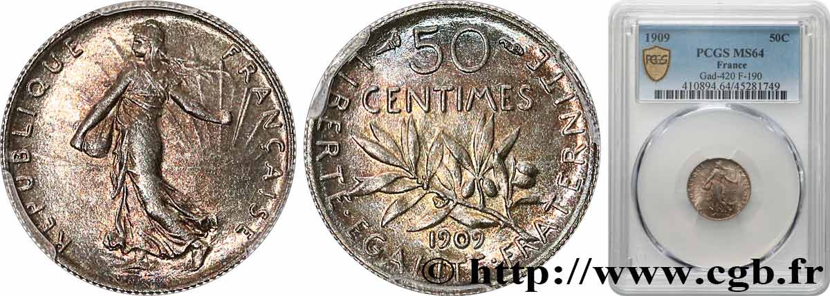 50 centimes Semeuse 1909  F.190/16 MS64 PCGS