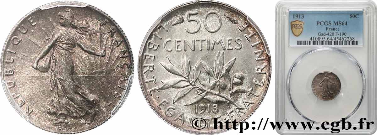 50 centimes Semeuse 1913 Paris F.190/20 SPL64 PCGS