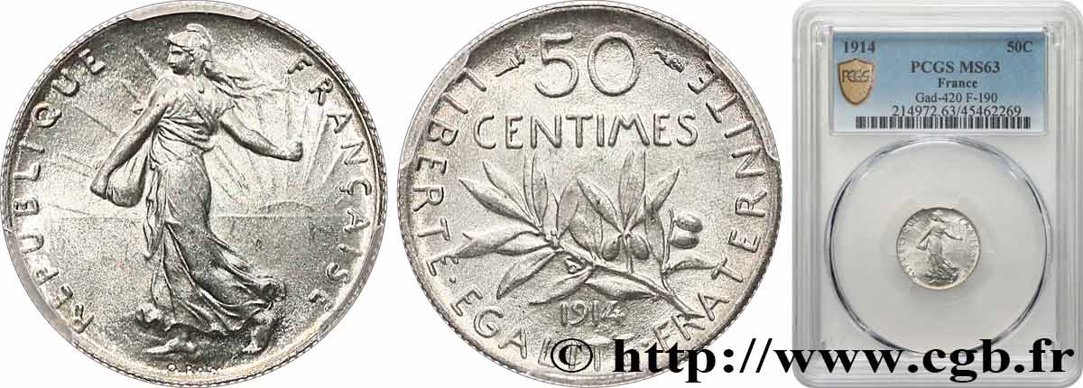 50 centimes Semeuse 1914 Paris F.190/21 MS63 PCGS