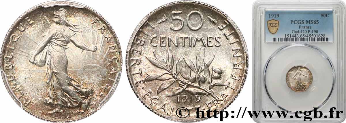50 centimes Semeuse 1919  F.190/26 FDC65 PCGS