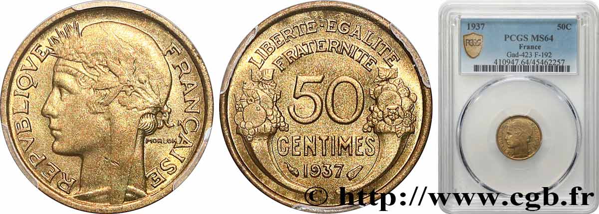 50 centimes Morlon 1937  F.192/13 fST64 PCGS